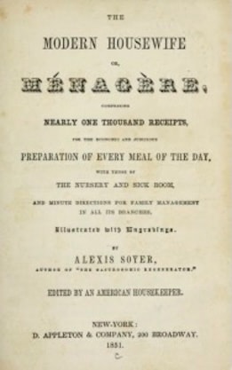 Title page of The Modern Housewife or Ménagère, published in 1851